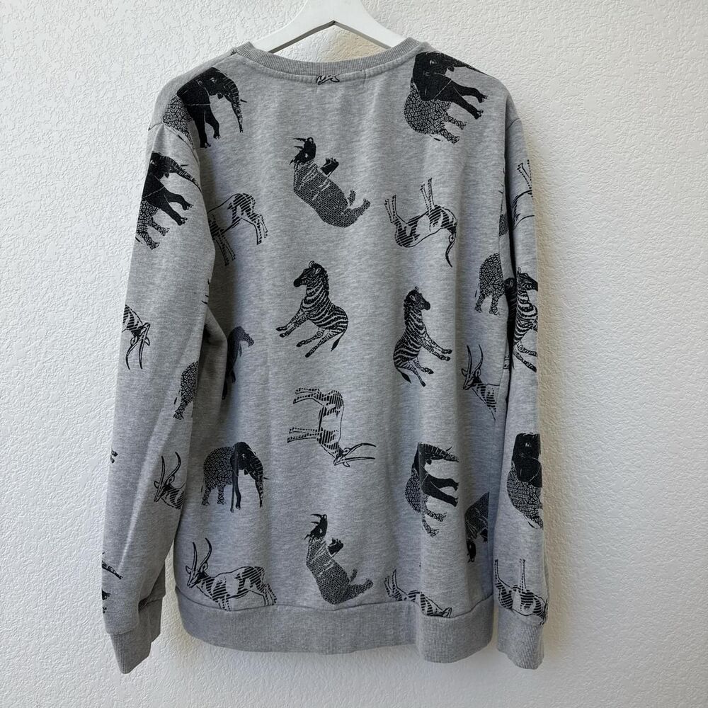 Zara Sweatshirt Men's Large Grey Animal Print Crewneck Pullover - Picture 2 of 6